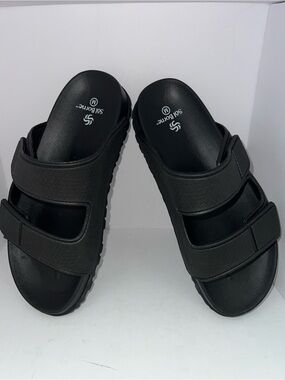 Sol Borne Black Double-Strap Slide Sandals – Size Medium-NWOT